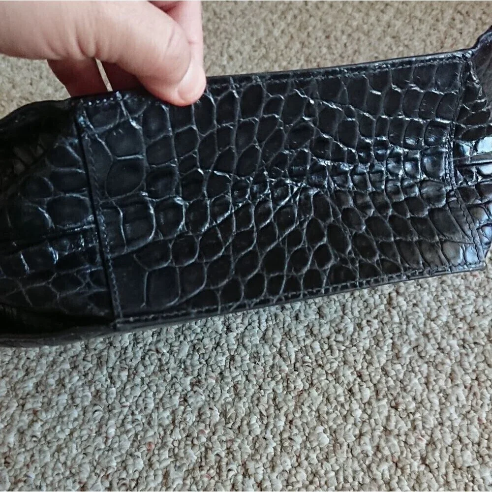 FURLA croc Embossed Leather Bag in black
